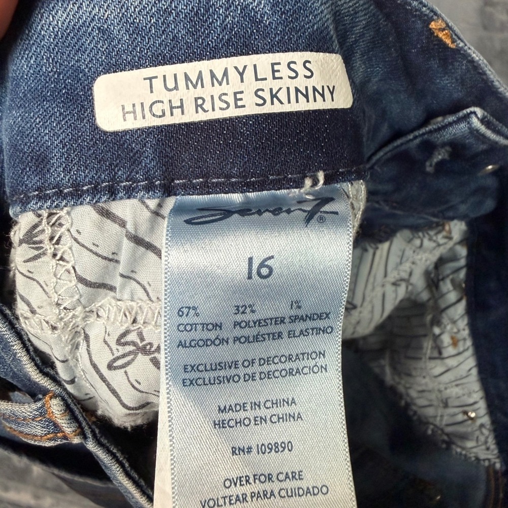 Seven7 Tummyless High Rise Skinny Jeans Blue Medium Wash Womens 16 Stretch Denim - Picture 7 of 9